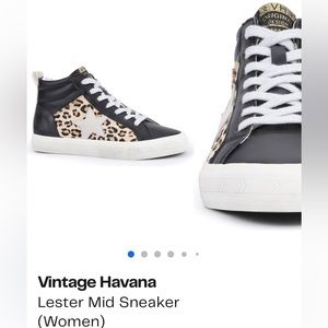 Vintage Havana black leopard NWOT Lester mid sneaker, w/original box/tissue.